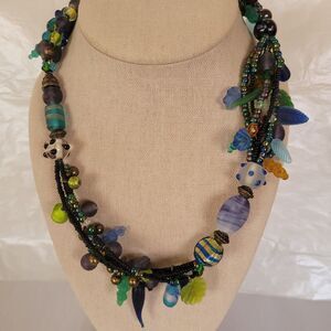 Vintage Chico's Statement Necklace Multicolor Beads Glass Artwork 20 In.